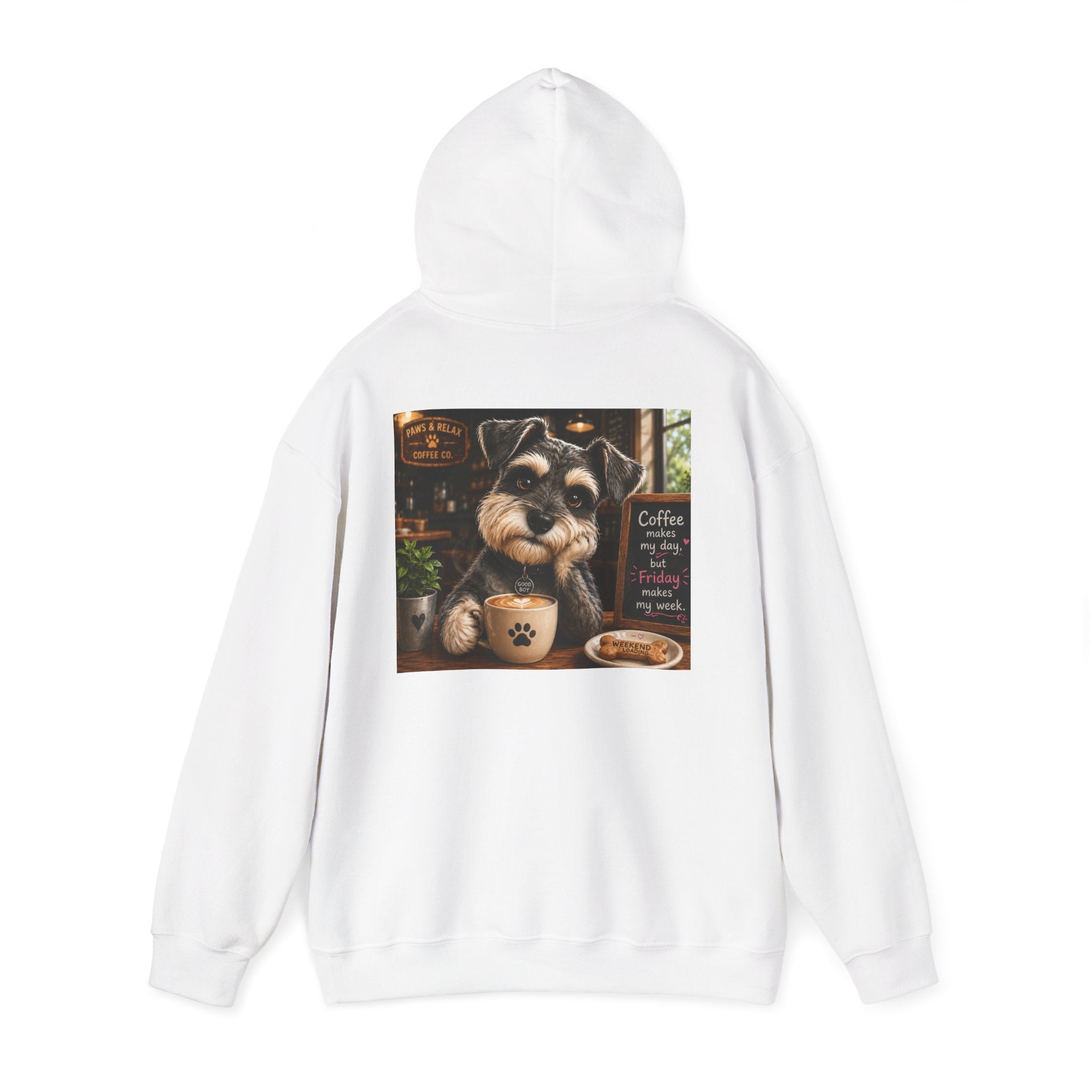 "Coffee makes my day, but Friday makes my week" DOG in café | HY Graphic Pullover Hoodie
