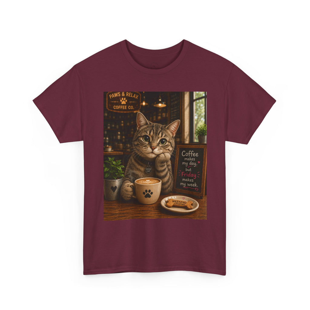 "Coffee makes my day, but Friday makes my week" CAT in Café | HY Graphic Tee