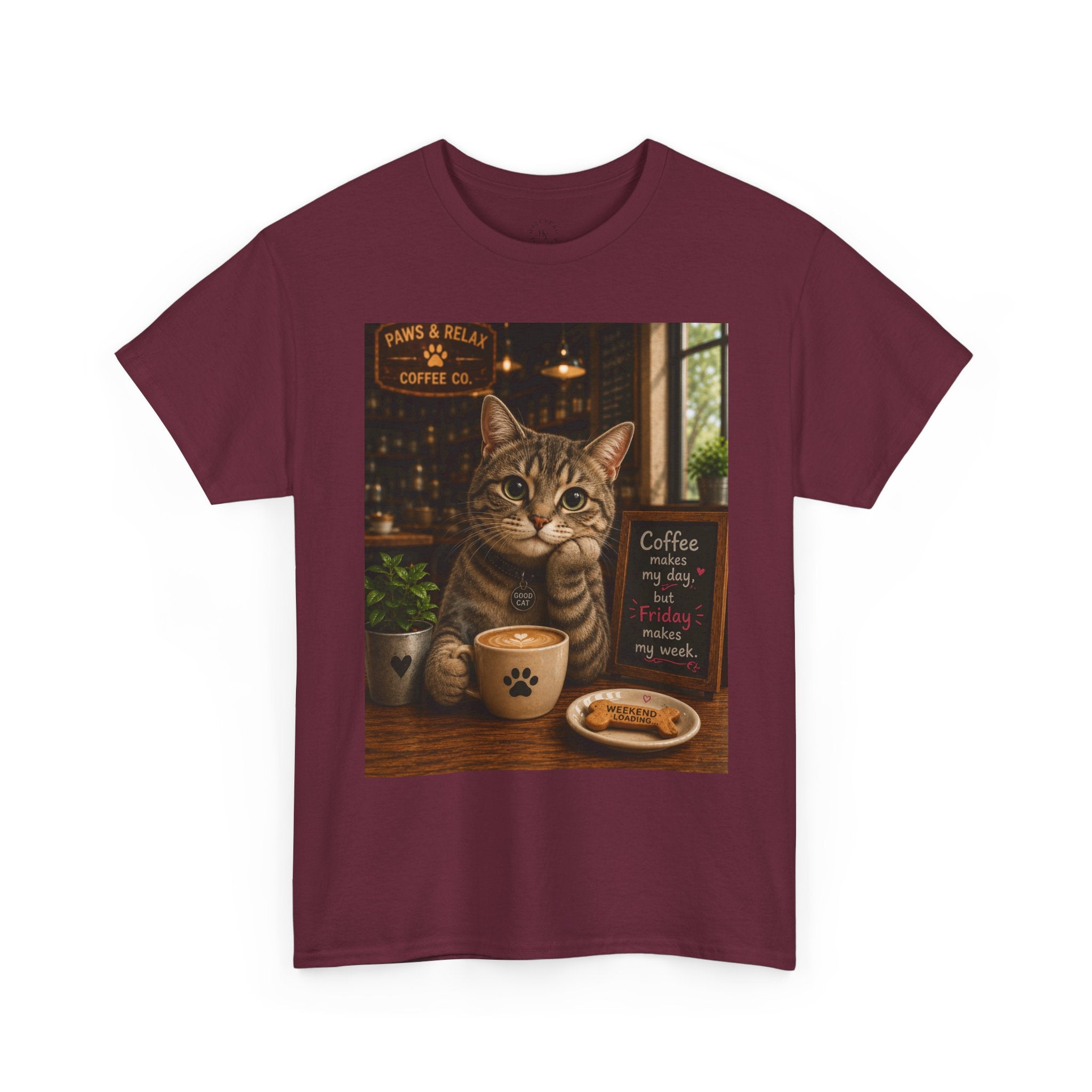 "Coffee makes my day, but Friday makes my week" CAT in Café | HY Graphic Tee