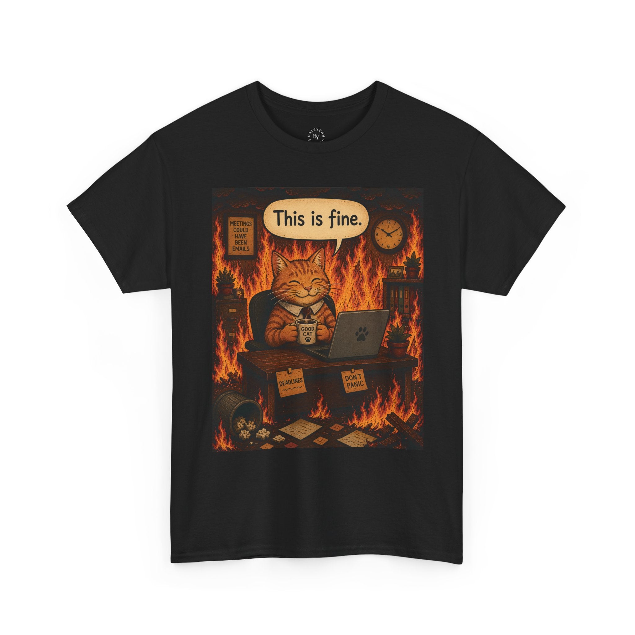 "This Is Fine" CAT at Desk | HY Graphic Tee