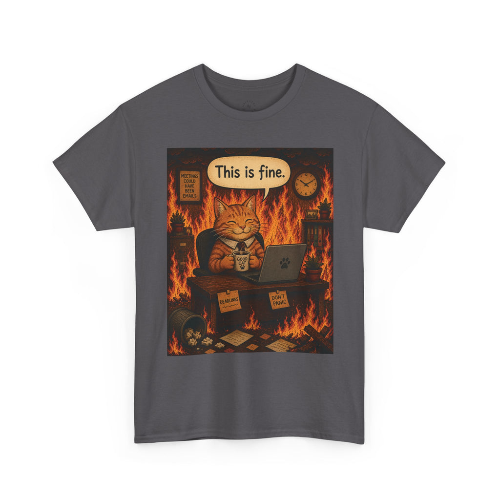 "This Is Fine" CAT at Desk | HY Graphic Tee