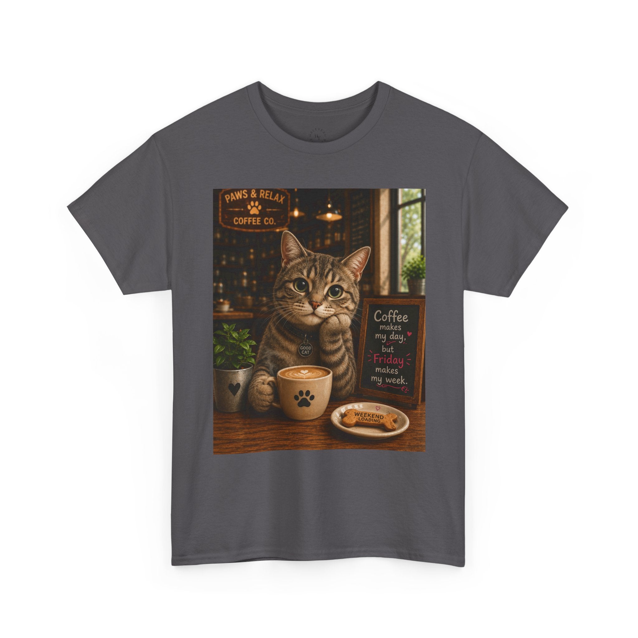 "Coffee makes my day, but Friday makes my week" CAT in Café | HY Graphic Tee