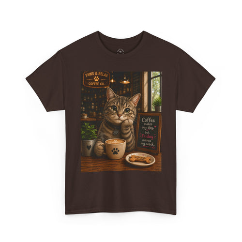 "Coffee makes my day, but Friday makes my week" CAT in Café | HY Graphic Tee
