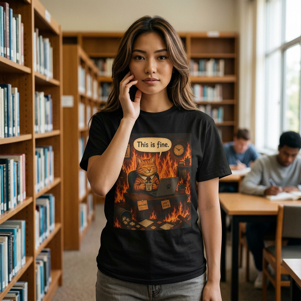 "This Is Fine" CAT at Desk | HY Graphic Tee