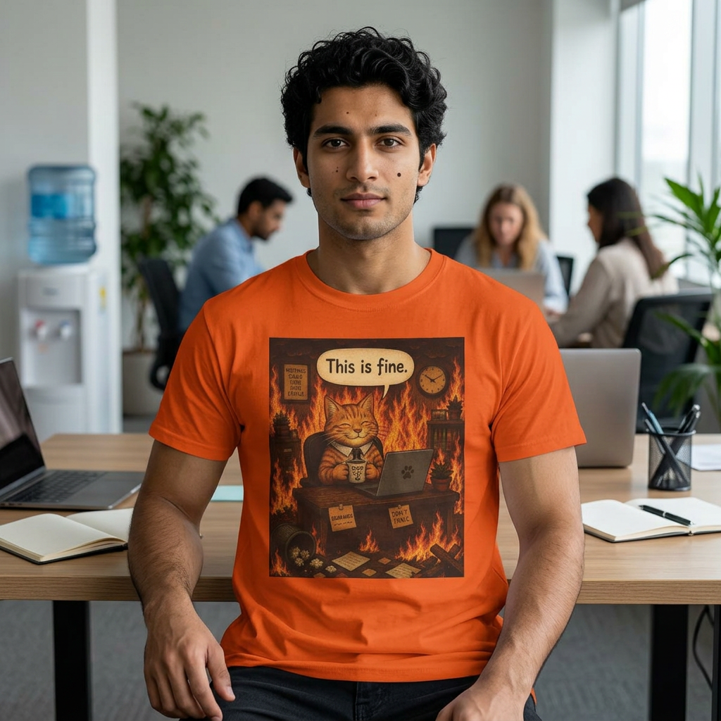 "This Is Fine" CAT at Desk | HY Graphic Tee