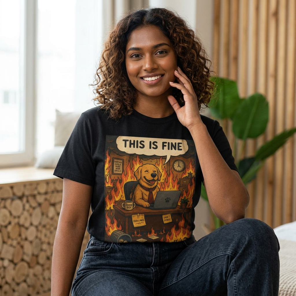 "This Is Fine" DOG at Desk | HY Graphic Tee