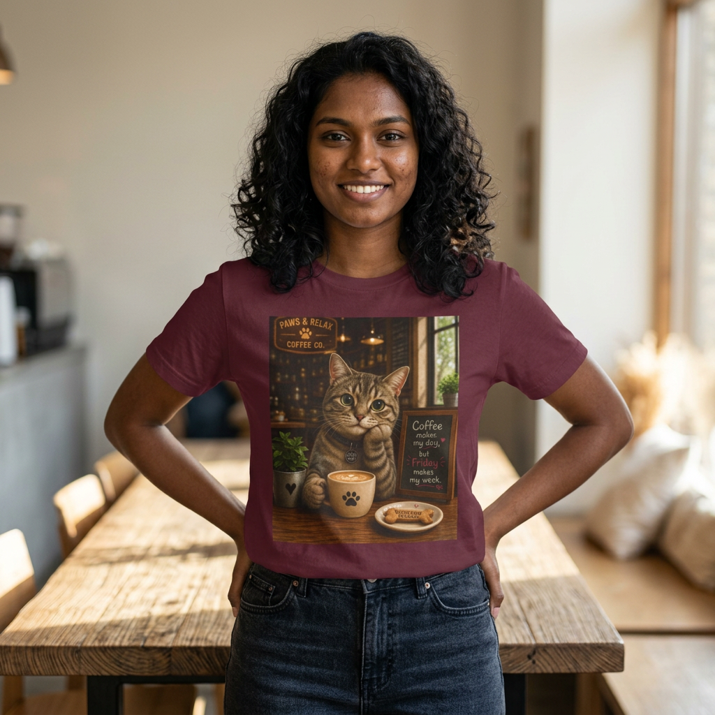 "Coffee makes my day, but Friday makes my week" CAT in Café | HY Graphic Tee