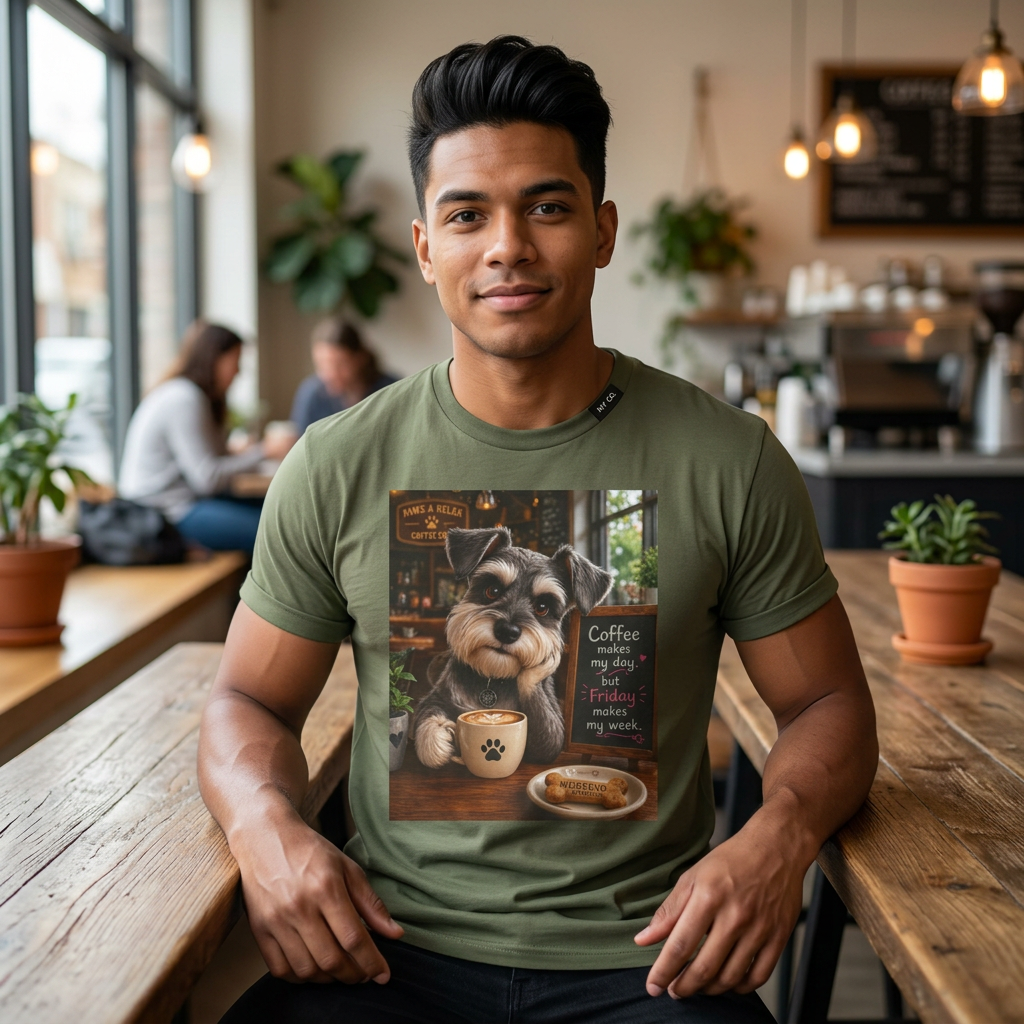 "Coffee makes my day, but Friday makes my week" DOG in café | HY Graphic Tee