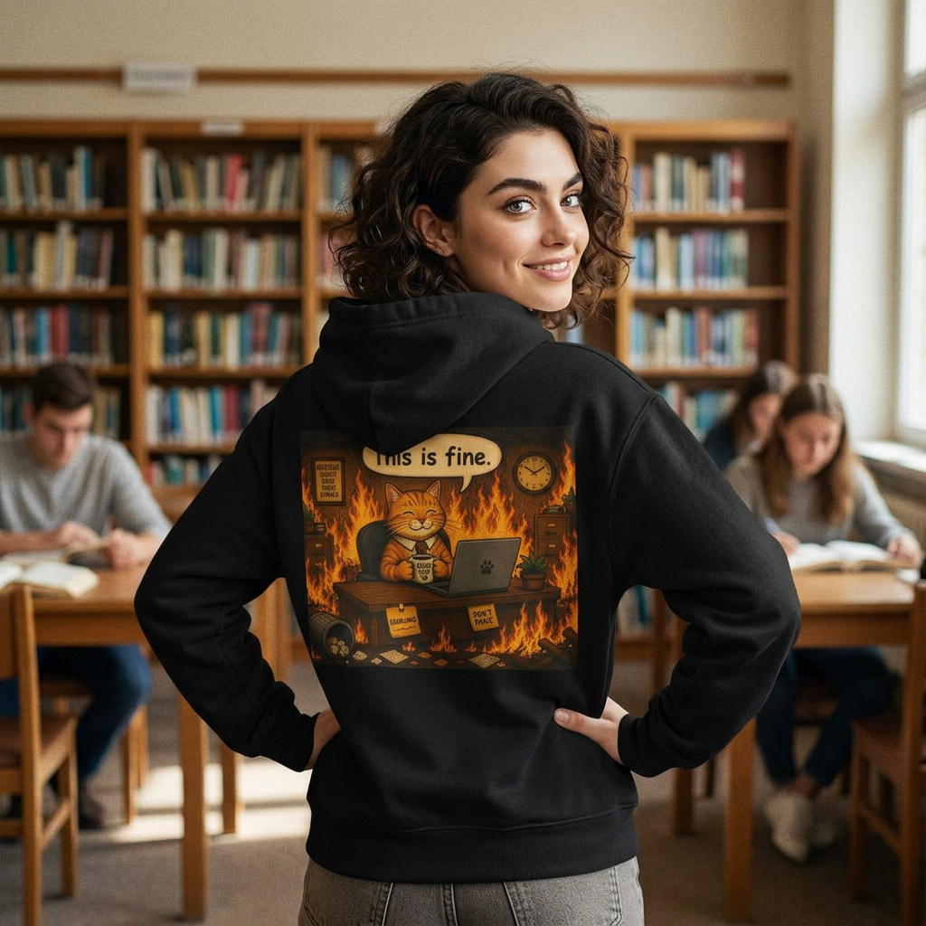 "This Is Fine" CAT at Desk | HY Graphic Pullover Hoodie