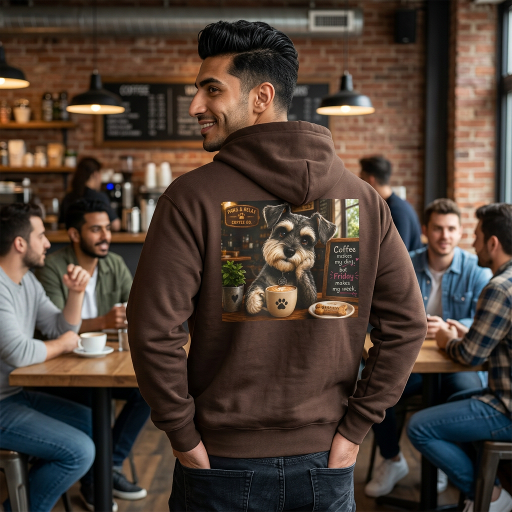 "Coffee makes my day, but Friday makes my week" DOG in café | HY Graphic Pullover Hoodie