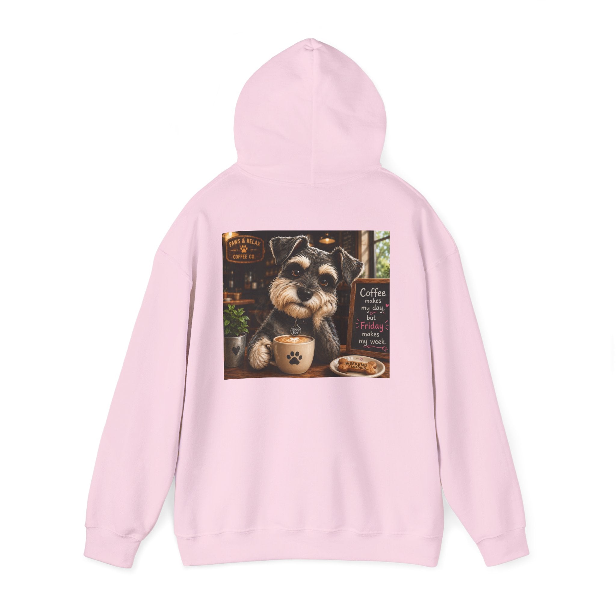"Coffee makes my day, but Friday makes my week" DOG in café | HY Graphic Pullover Hoodie