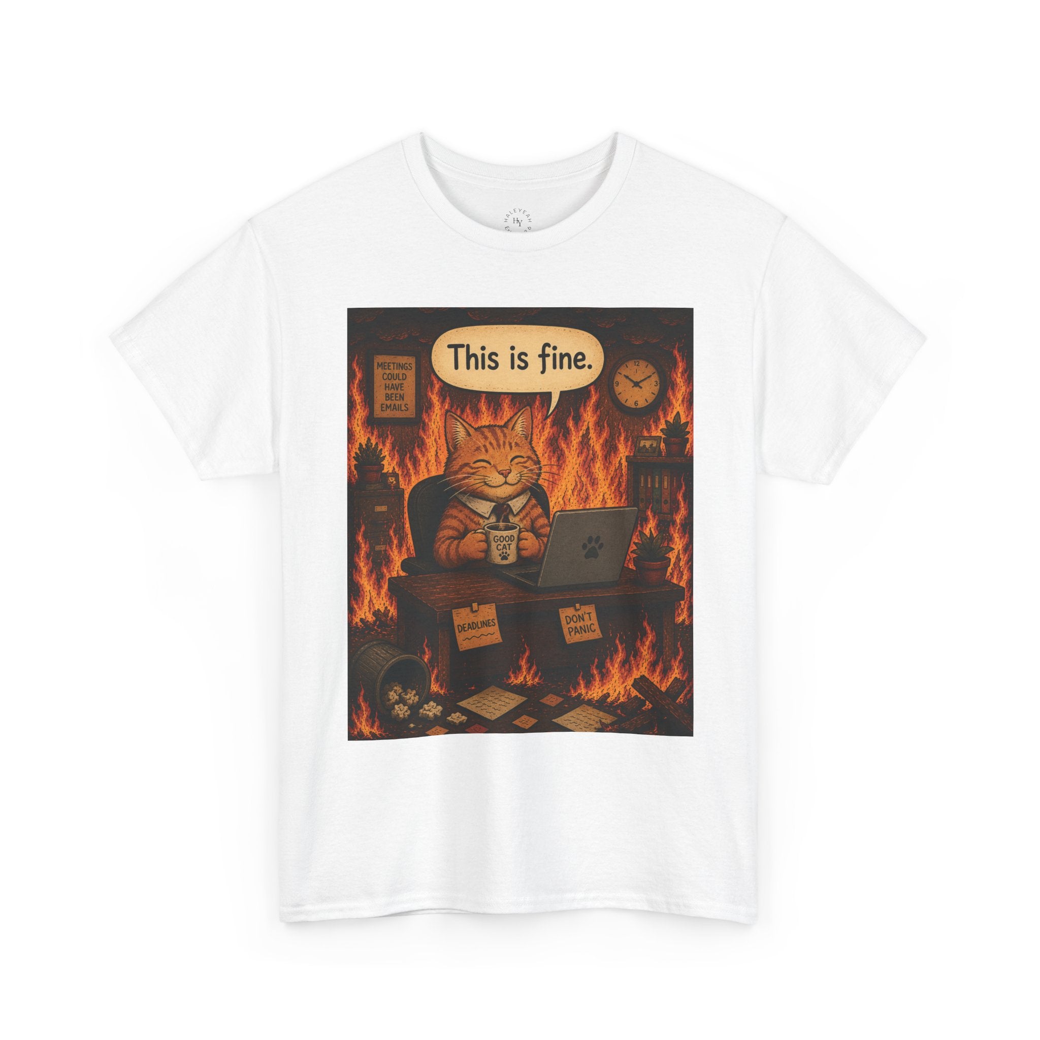 "This Is Fine" CAT at Desk | HY Graphic Tee