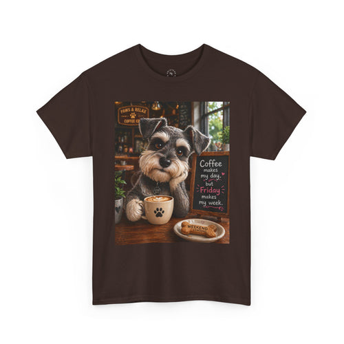 "Coffee makes my day, but Friday makes my week" DOG in café | HY Graphic Tee