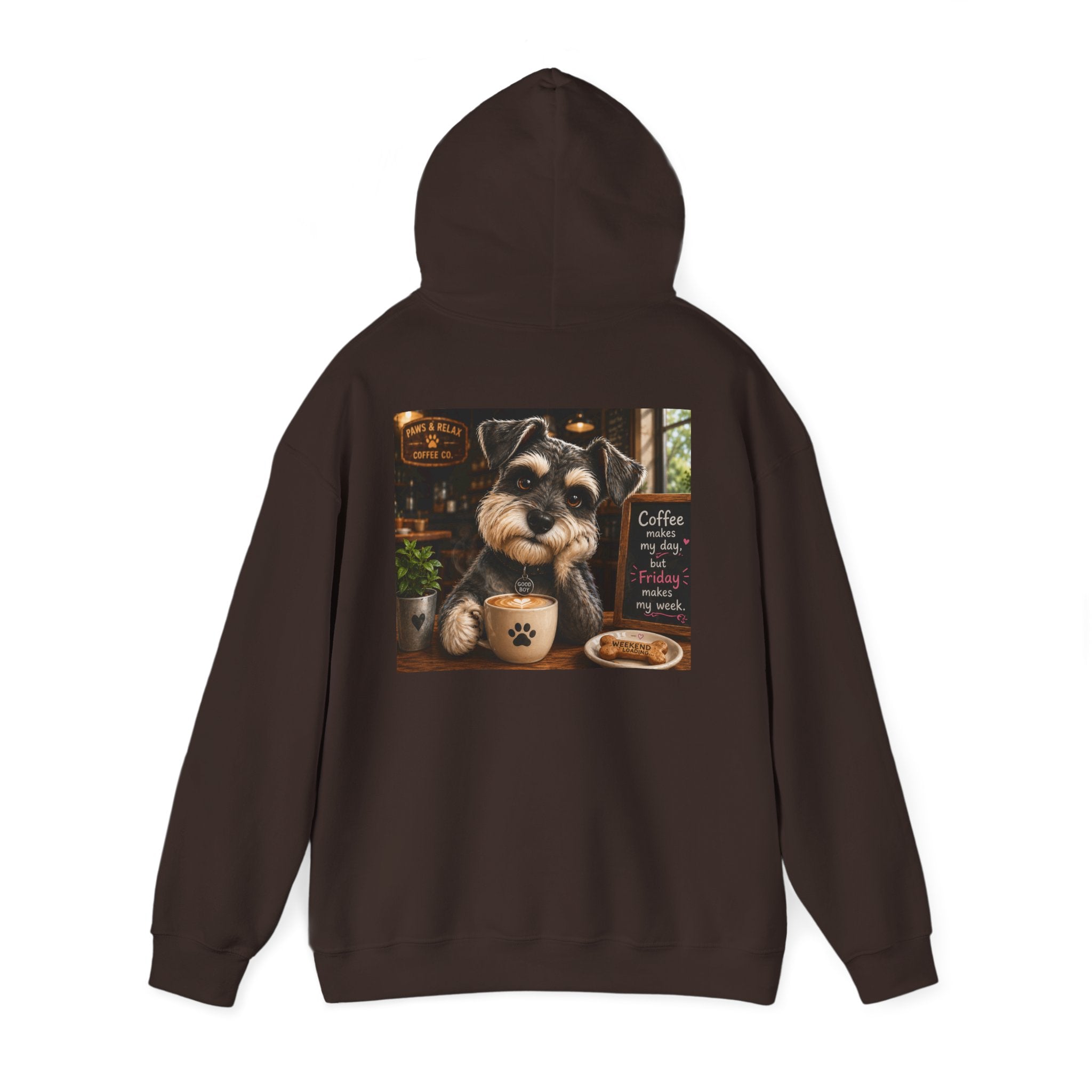 "Coffee makes my day, but Friday makes my week" DOG in café | HY Graphic Pullover Hoodie