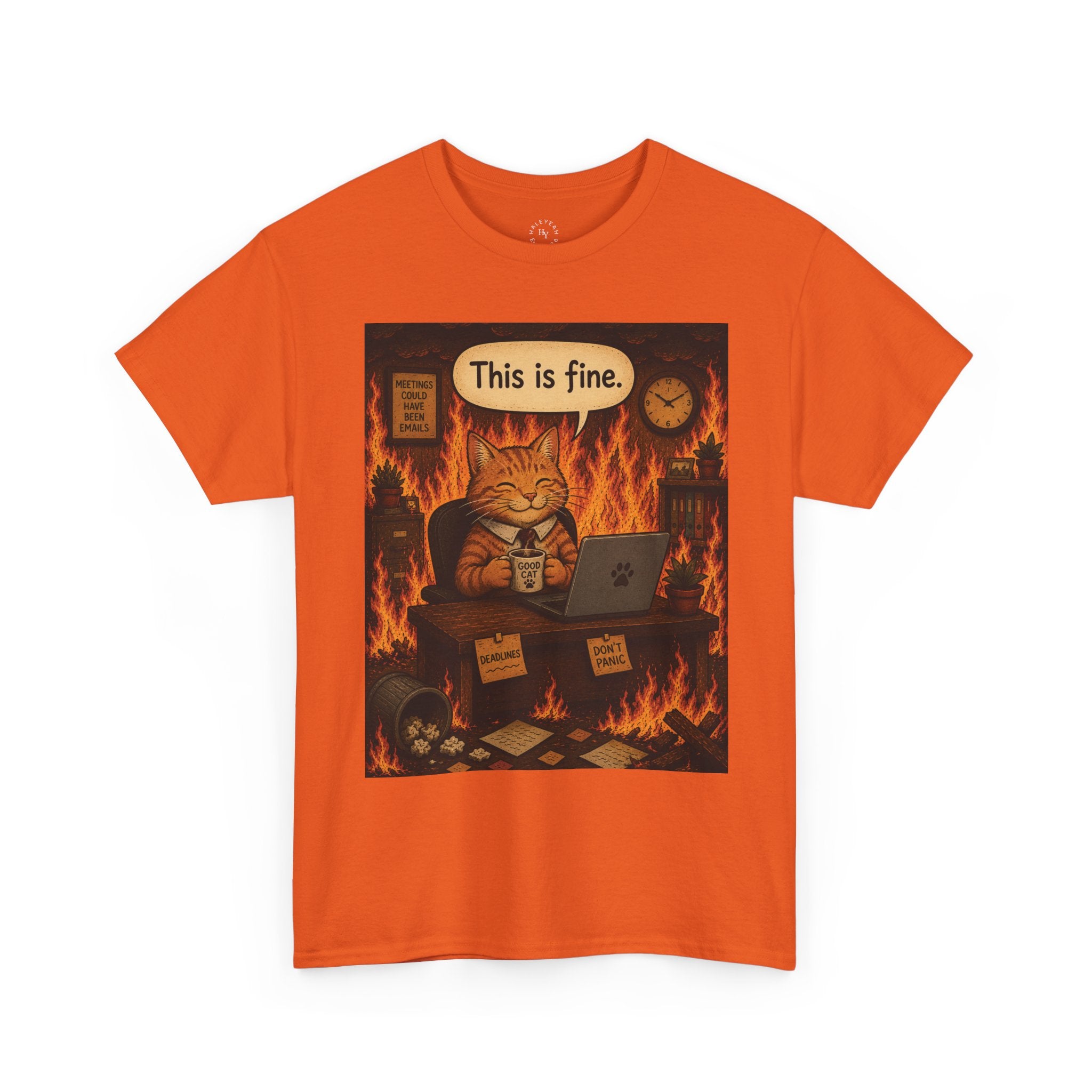 "This Is Fine" CAT at Desk | HY Graphic Tee