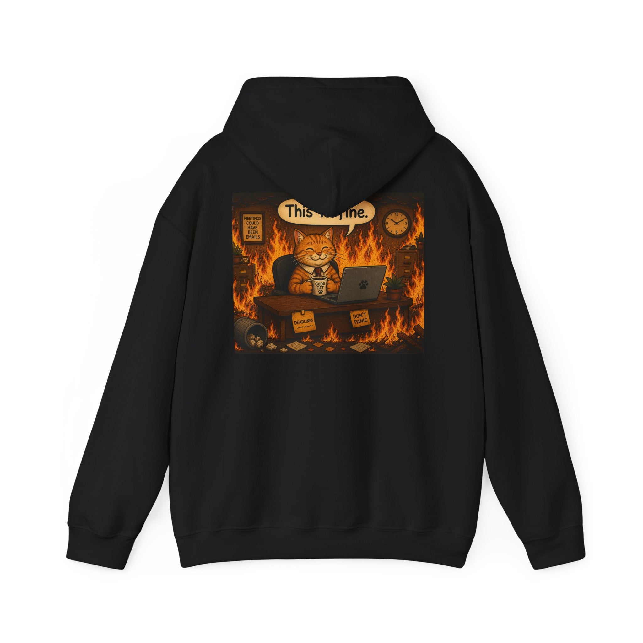 "This Is Fine" CAT at Desk | HY Graphic Pullover Hoodie